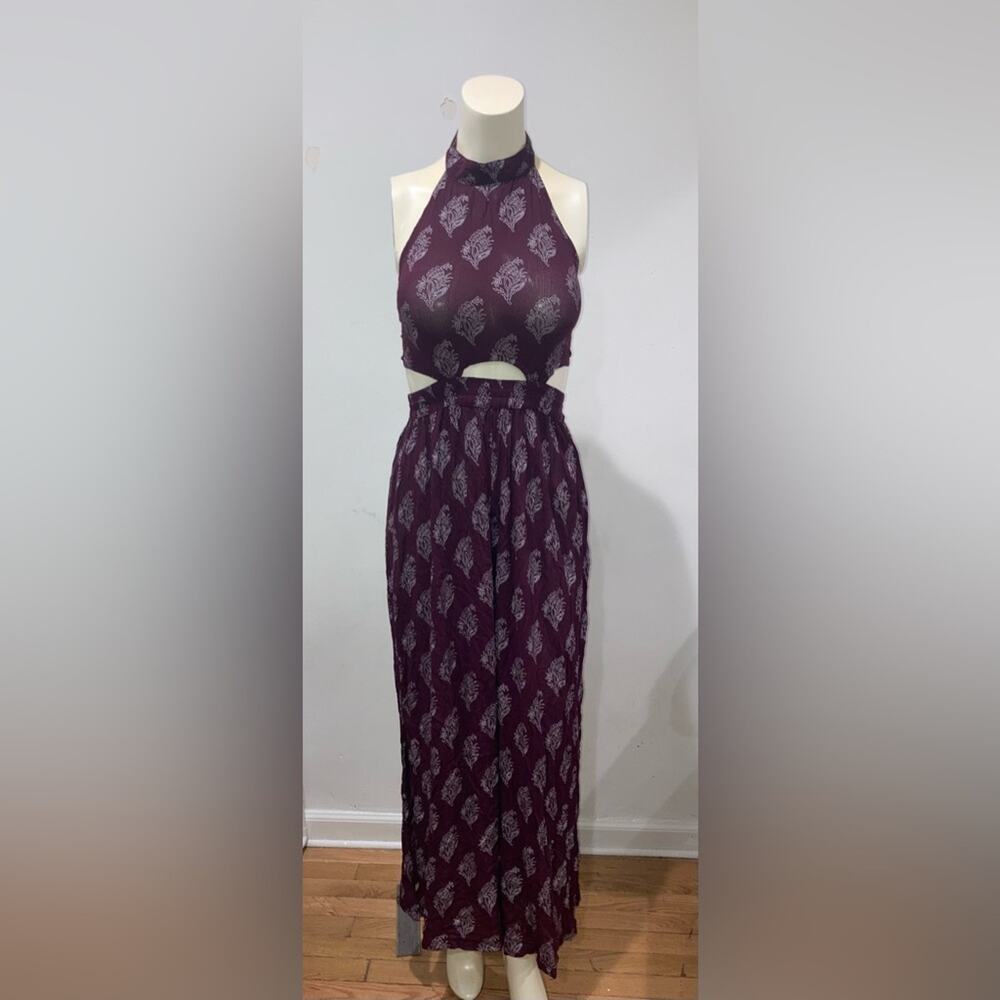 Lua Nova Jumpsuit Size Medium Burgundy Women’s Open Back Sheer Halter Top